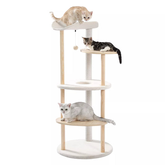 2022New Wood Cat Tree Cats Multi Floor Large Play Tower Sisal Scratching Post Kitten Furniture Activity Centre  Condo Playhouse